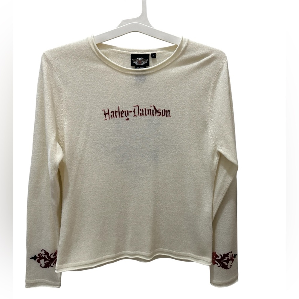Harley Davidson Sweater cream Scrolled Fleur De Lis Size XL
